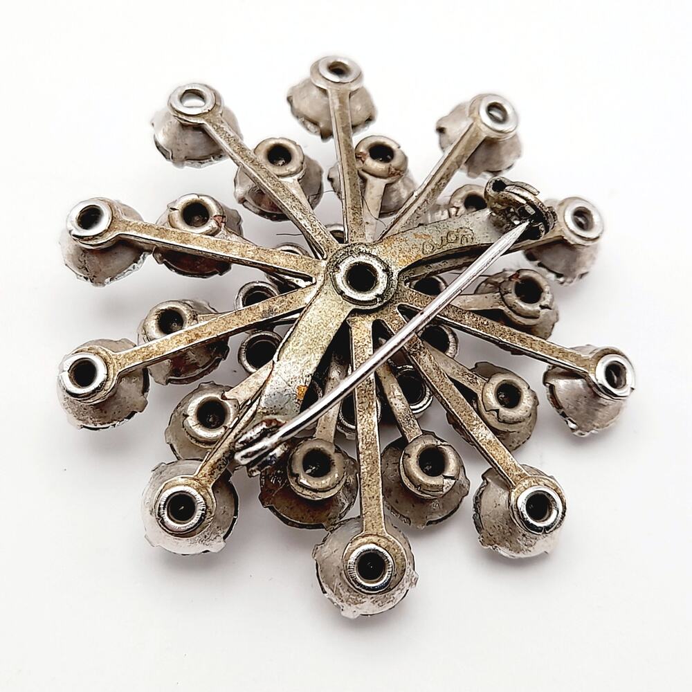 Vintage Coro Rhinestone Snowflake Brooch Clear Crystal Floral Pin - Picture 5 of 9